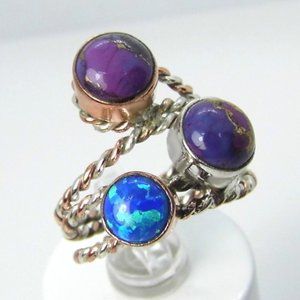 Rose & Sterling Silver Charoite & Opal Ring NEW